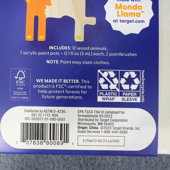 Mondo Llama Paint-Your-Own Wood Animals Kit With Paints And Brushes New - Picture 6 of 11